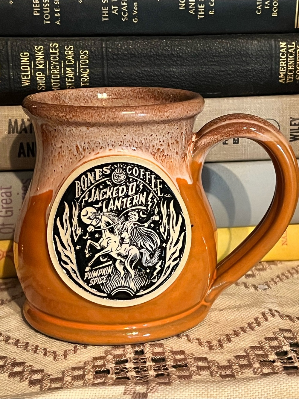 Bones Coffee Co Deneen Pottery Mug Orange Jacked O Lantern Pumpkin Spice 2021